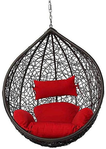 Jhula King Luxury Hammock Swing Hanging Egg Chair (Black with Red Cushion) Steel Large Swing