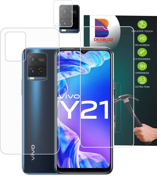 DESIBUZZ Front and Back Tempered Glass for Vivo Y21, Vivo Y21T, Vivo Y21A/ Y21e, {Flexible}, Vivo Y21/Y21T Camera Lens Protector