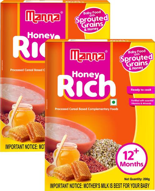 Manna Baby Cereal 400g (200g x 2 Packs) | Baby Food (12+Months) Sprouted Ragi with Honey Powder | 100% Natural Health Mix | Infant Food Cereal