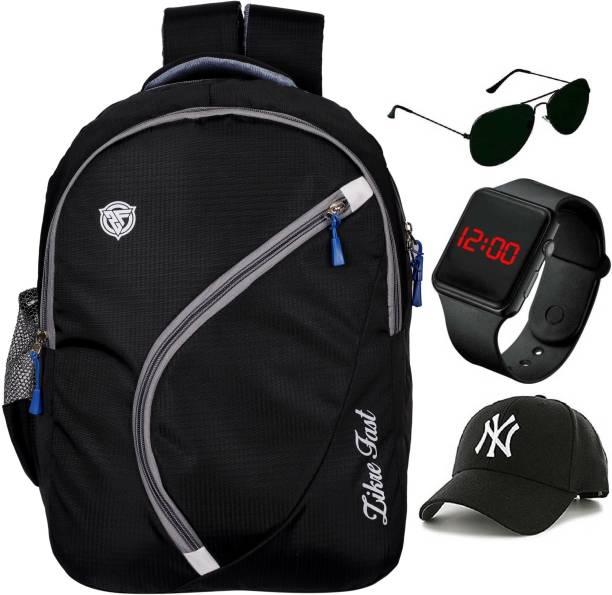 zikrefast stylish tuff quality college school casual bag boys & girls 22 L Laptop Backpack & watch Waterproof Backpack (black , 30 L) combo pack(1 1watch & 1sunglasses & 1 cap) Waterproof Backpack