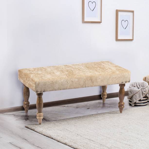 Ikiriya Maple Solid Wood Bench in Ivory Sparkle Velvet upholstery for Living Room| Bedroom| Dining Bench| 36x18x16 Inch Solid Wood 2 Seater