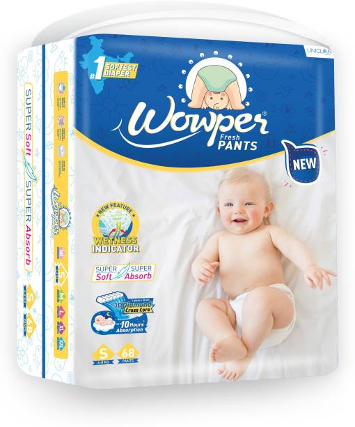 Wowper Fresh Baby Diapers Pants | Wetness Indicator | Upto 10 Hrs Absorption |4-8 Kg - S