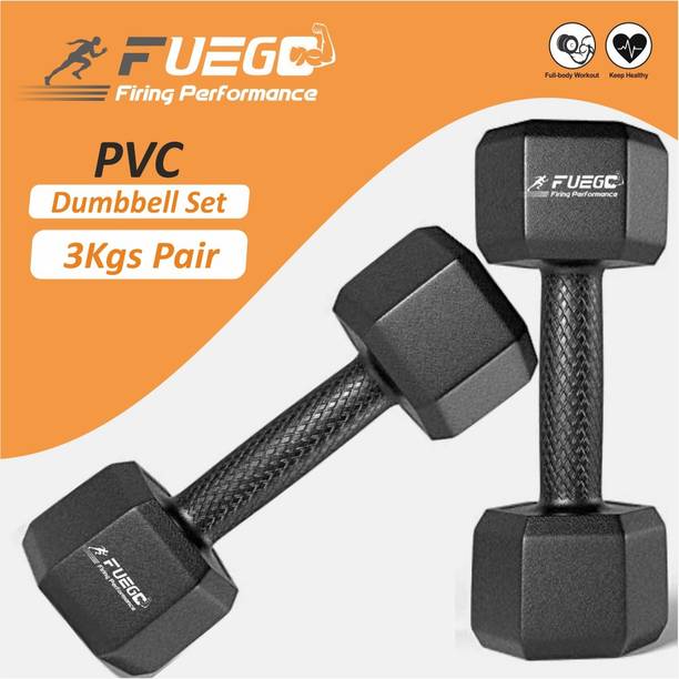 फुएगो PVC Dumbbell Set, 1 Pair Dumbbells, Hex Dumbbells, Home Gym 3KGSX2PCS Men Women निश्चित वजन डम्बल