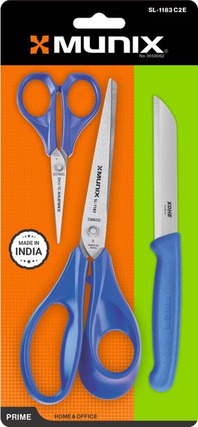 munix SL-1183 Combo Pack with 2 scissor & 1 Knife_Blue Scissors
