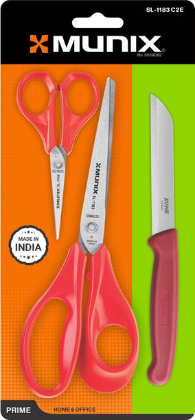 munix SL-1183 Combo Pack with 2 scissor & 1 Knife_Red Scissors