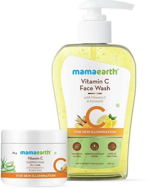 MamaEarth Vitamin C Glowing Skin Combo Vitamin C Face Wash (250 ml) + Vitamin C Sleeping Face Mask (15 g)