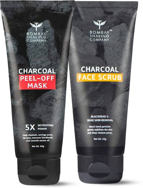 BOMBAY SHAVING COMPANY Charcoal Detoxifying Combo Kit for Men & Women| Charcoal Face Scrub 100g, Charcoal Peel Off Mask 100g