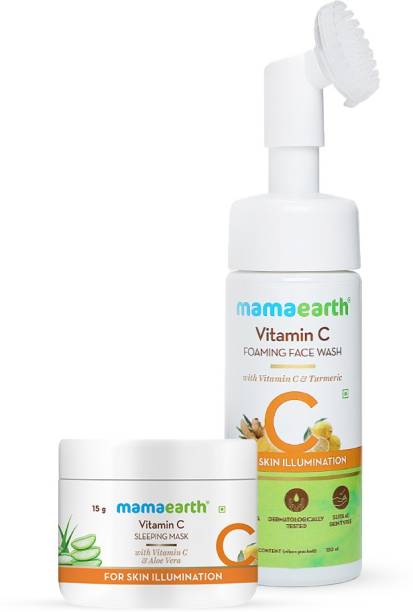MamaEarth Vitamin C Glowing Skin Combo Vitamin C Foaming Face Wash (150 ml) + Vitamin C Sleeping Face Mask (15 g)