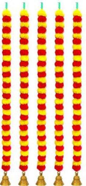 Mahima 5 FEET LONG 5 GARLAND (STRINGS) OF ARTIFICIAL MARIGOLD FLOWER YELLOW FOR DECORATION 30 FLOWER IN EACH PVC Garland