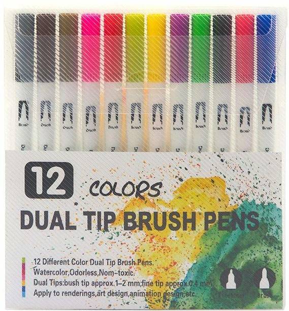 Levin 12 Dual Tip Brush Marker Pens