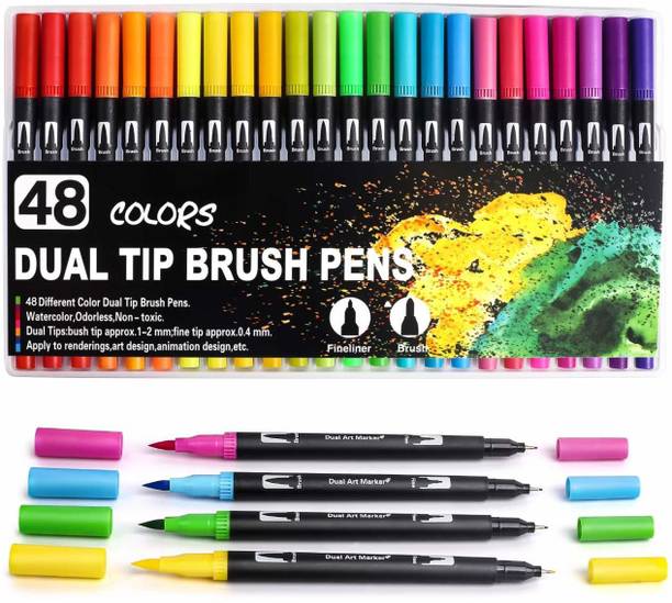 Levin 48 dual tip marker pens watercolor brush pen tip 0.4 Marker set of 48,Fine and Brush Tip Colored Pens for Coloring,Art,Sketching,Bullet Journal,Coloring Book,Drawing