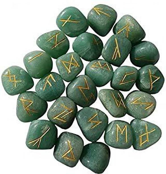 AIR9999 Natural Green Aventurine Crystal Mini Tumbled Elder futhark Reiki Healing Rune Stones Set Decorative Showpiece  -  2 cm