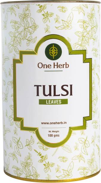 one herb Tulsi Tea 100g, Basil, Boosts Immunity, Purifies Blood, Helps Lower blood Pressure, Helps with Cough & Cold, Herbal Tea, Caffeine Free. Herbal Infusion Tea Tin