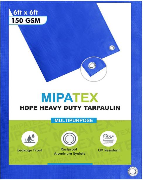 Mipatex Tarpaulin Sheet Waterproof Tirpal Heavy Duty 6ft x 6ft, Tent - For Poly Tadpatri with Aluminium Eyelets Every 3 feet - Multipurpose 150 GSM Plastic Cover Tharpai for Truck, Home Roof, Rain