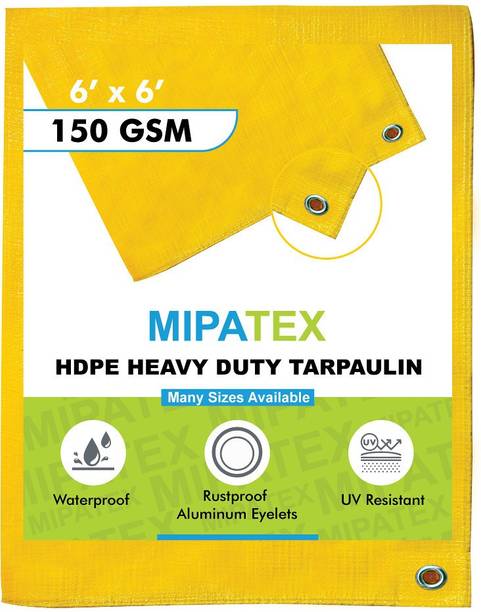 Mipatex Tarpaulin Sheet Waterproof Tirpal Heavy Duty 6ft x 6ft, Tent - For Poly Tadpatri with Aluminium Eyelets Every 3 feet - Multipurpose 150 GSM Plastic Cover Tharpai for Truck, Home Roof, Rain (Yellow)