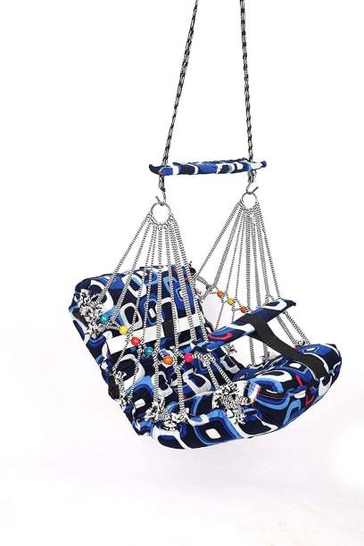 Baby Swing Khel Khilona Cotton Hanging Jhula Swing for Kids Baby's Children Folding and Washable 1-4 Years with Safety Belt Home Garden for Babies for Indoor Outdoor(Multicolor Blue) Swings