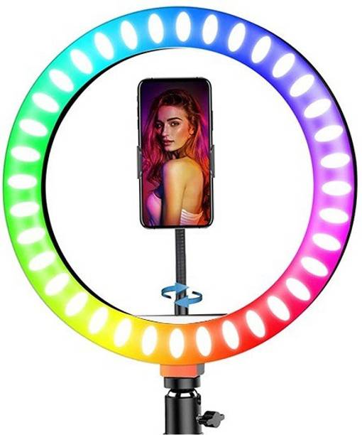 Webilla 10" Selfie RGB LED Ring Light Dimmable with 21 Colours and Shutter for Live Stream for YouTube, Makeup, Photography, Video Shooting, Light for Reels, Vigo, Studio Lighting, taka Tak Videos (Without Tripod) Ring Flash