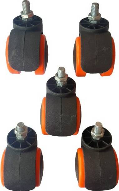 Biway Revolving Chairs Threaded Wheel / Twin Castor Threaded Wheels / Chair Wheels / Furniture Caster Wheels Orange ( Pack of 5 ) Appliance Furniture Caster