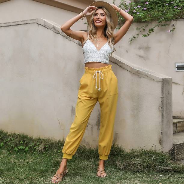 Urbanic Solid Women Yellow Track Pants