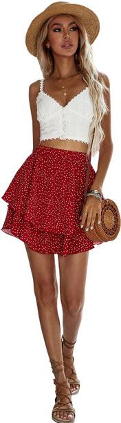 Urbanic Embroidered Women Regular Red Skirt