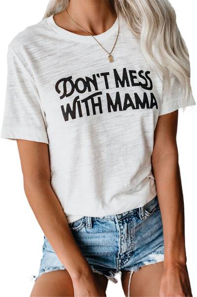 Urbanic Printed Women Round Neck White T-Shirt