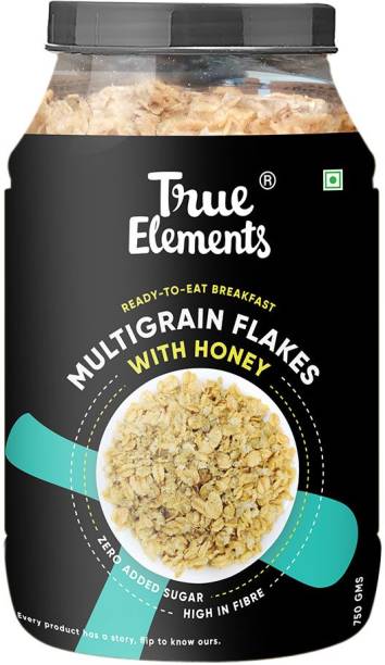 True Elements Multigrain Flakes With Honey - Nutritious Super Whole Grains, Sugar-Free Flakes Plastic Bottle