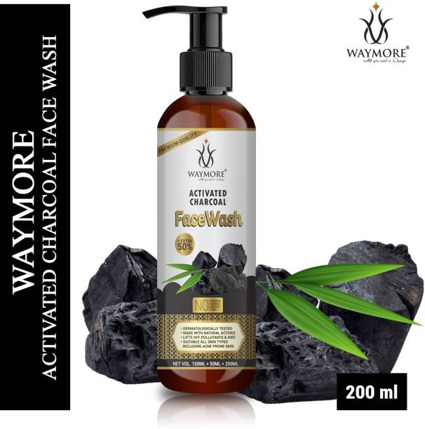 WAYMORE Activated Charcoal  200ml for Blackheads, dark Spots, Deep Cleansing, Blackhead Removal No Paraben, Silicones, Phthalates, Sulphates & harmful chemicals Face Wash