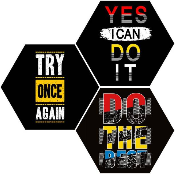 saf Set of 3 Hexagon motivational quotes UV Textured Digital Reprint 17 inch x 17 inch Painting