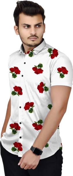 Men Slim Fit Floral Print Slim Collar Casual Shirt