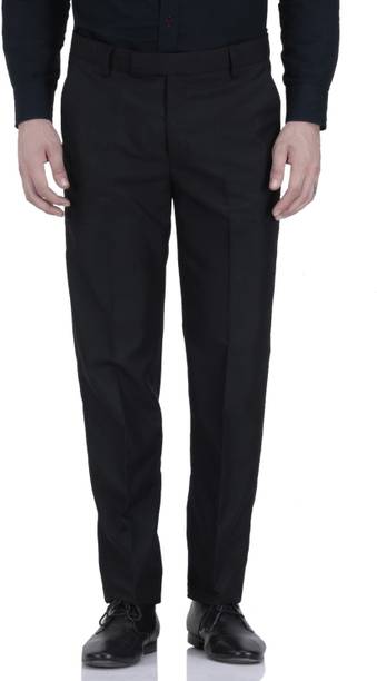 Men Regular Fit Black Polycotton Trousers