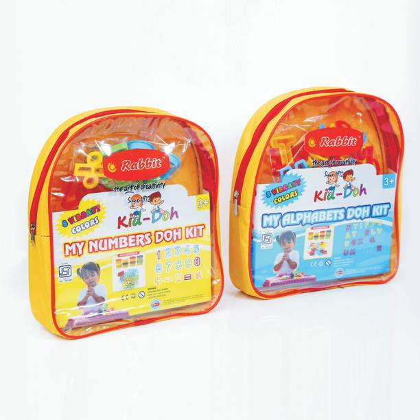 Rabbit My Learning Alphabet Dough Kit + My Learning Number Dough Kit Combo Pack of 2 with 30+ Moulds |Play&Learn Kit|Big Dough kit for Kids|Dough Comes with 16 Jar|Play with Dough| Multicolor | Age 3+