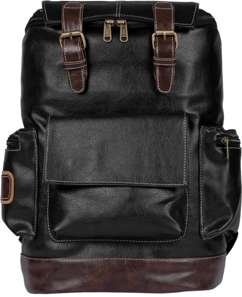 Goldline Stylish 22L Leather Backpack for Office, School, College/Anti Theft Casual Laptop Bag/Office Backpack/Travel Bag/Multipurpose Bag/Office Backpack for Women & Men/Leatherette Backpack (Black) 22 L Laptop Backpack