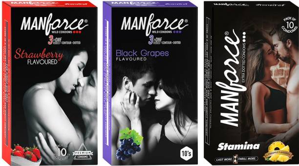 MANFORCE Combo Pack (Strawberry,Black Grapes & Pineapple Flavoured) Condom