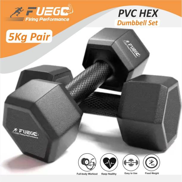 FUEGO TOUGH PVC HEX 5KGS PAIR,SET FOR MEN, WOMEN, HOME GYM Fixed Weight Dumbbell