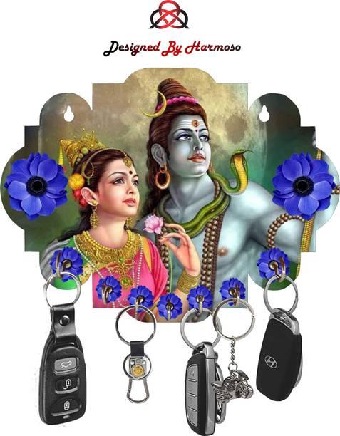 हार्मोसो Shiv Parvati ji Multicolor 7 Hooks लकड़ी की होल्डर