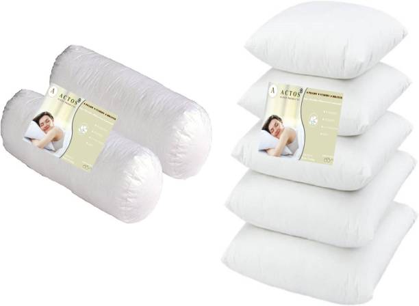 ACTOS Combo Set Of 5 Cushion And 2 Microfibre Solid Sleeping Pillow Pack of 7
