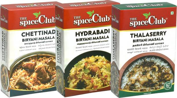 The Spice Club Chettinad Biryani Masala 50g Box, Hyderabadi Biryani Masala 50g Box, Thalaserry Biryani Masala 50g Box