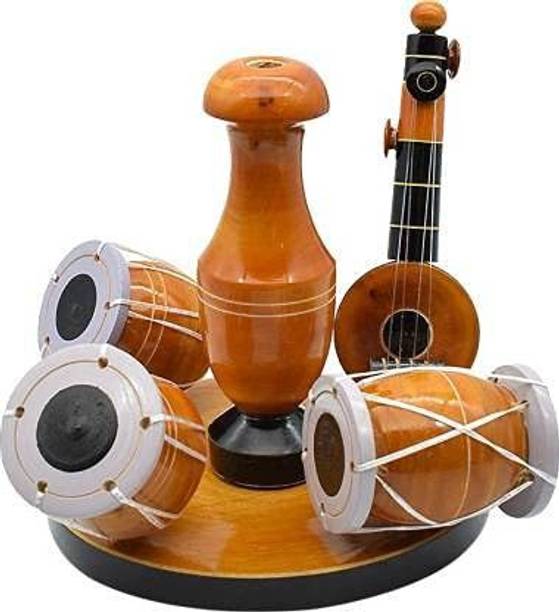 Thenkumari Wooden veena Handcrafted Musical Set with Vase Decor Decorative Showpiece Decorative Showpiece  -  8 cm