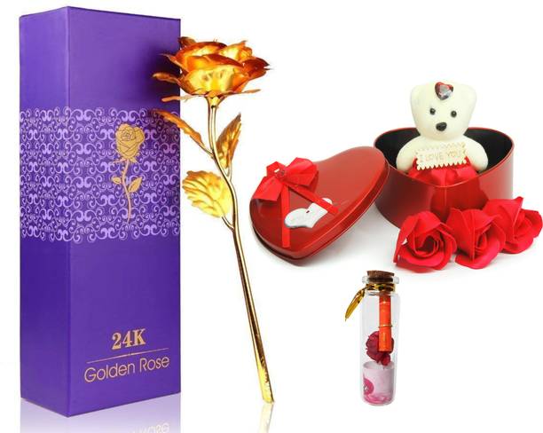 Nyaro Artificial Flower Box, Soft Toy & Message Bottle Gift Box Greeting Card
