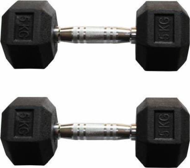 Kiraro Solid Rubber Hex (5Kg*2) Fixed Weight Dumbbell