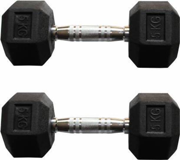 Kiraro Solid Rubber Hex (5Kg*2) Fixed Weight Dumbbell