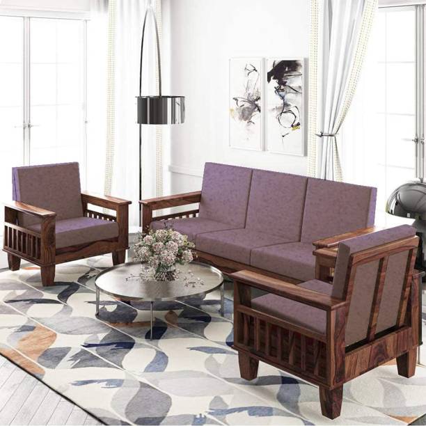 Kendalwood Furniture Fabric 3 + 1 + 1 Natural Brown Finish Sofa Set