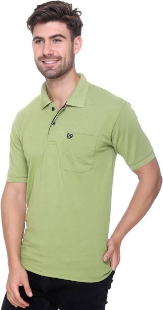 Men Solid Polo Neck Polyester Light Green T-Shirt Price in India