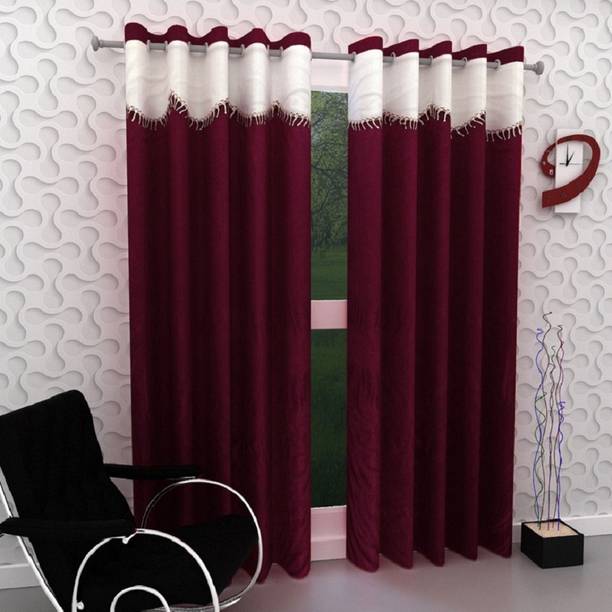 Panipat Textile Hub 213 cm (7 ft) Door Polyester Semi Transparent Curtain (Pack Of 2)