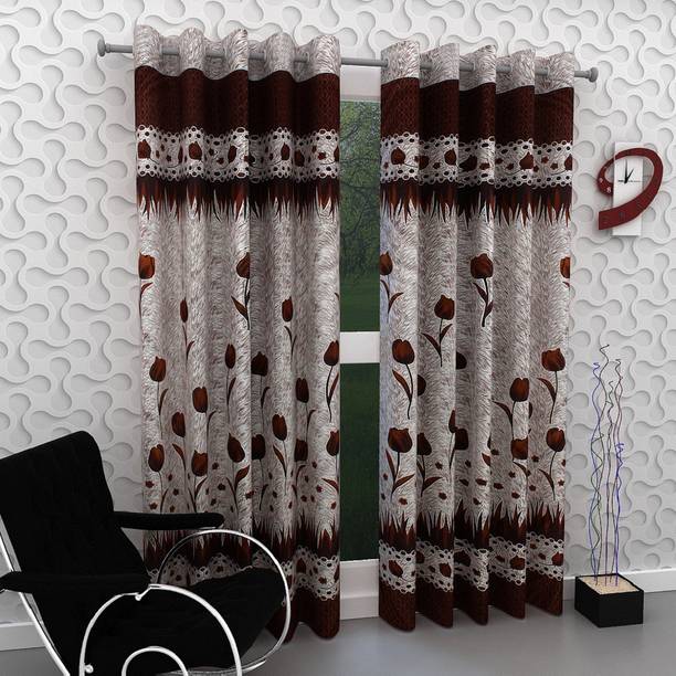 Panipat Textile Hub 213 cm (7 ft) Polyester Semi Transparent Door Curtain (Pack Of 2)