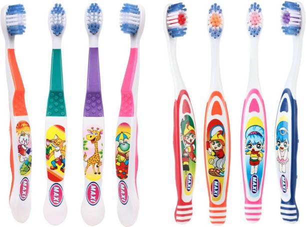 Maxi Oral Care Junior Toothbrush Combo Pack of 8-(4 Kids) Dolls Junior Toothbrush & (4 Kids) Bunty Bubli Junior Soft Toothbrush