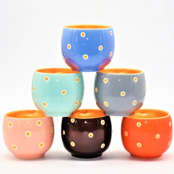 APG Pack of 6 Bone China Colorful Designer Premium Quality Tea Cup Set, Coffee Cup Set