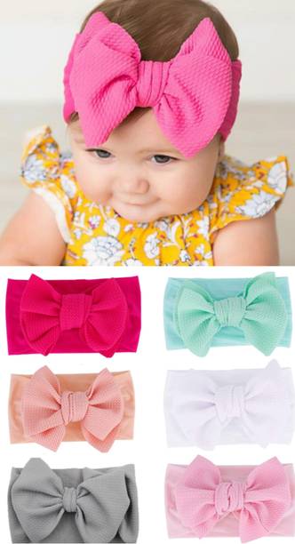 ANNA CREATIONS baby girl kids hairband elastic hair accessory set 6 PCS with gift box-pink Head Band