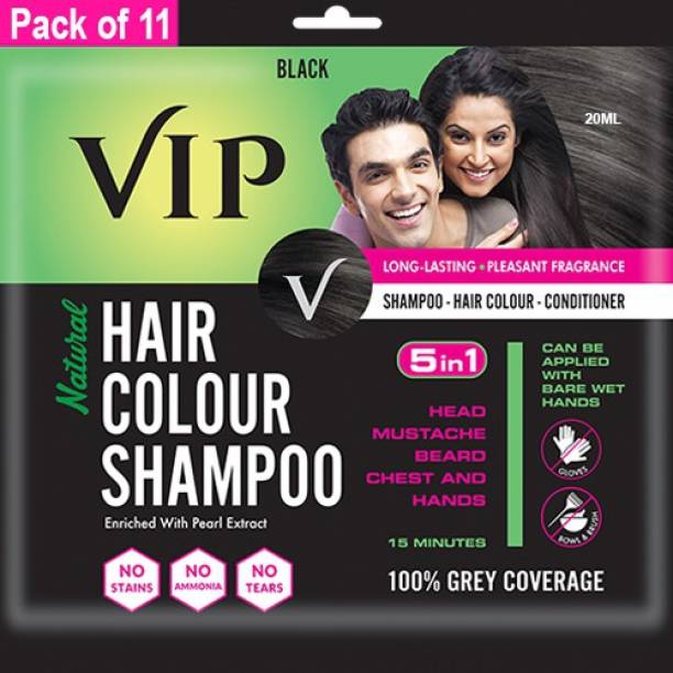 VIP Hair Colour Shampoo, 20ml (Pack of 11) , Black