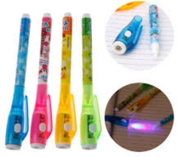 Andix Invisible Ink Magic Pen (4 Pieces) with UV-Light for All Age Group Digital Pen